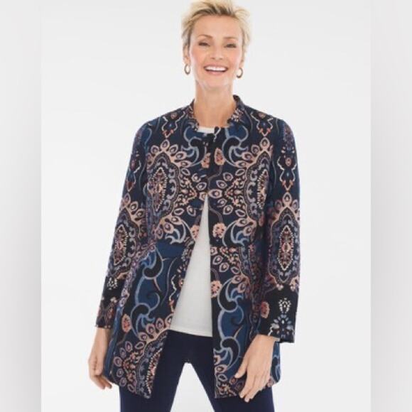 Chico’s Jacquard Jacket Size Small Metallic Thread Embroidered Gold Brocade - Picture 3 of 16
